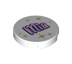 LEGO White Tile 2 x 2 Round with "Mia" and Stars with "X" Bottom (4150 / 10214)