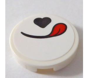 LEGO White Tile 2 x 2 Round with Nose, Mouth and Red Tongue Sticker with Bottom Stud Holder (14769)