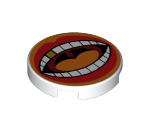 LEGO White Tile 2 x 2 Round with Open Mouth with Golden Tooth Drumhead with Bottom Stud Holder (14769 / 99347)