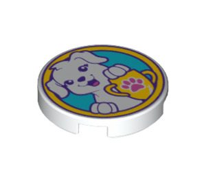 LEGO White Tile 2 x 2 Round with Puppy and Trophy with Bottom Stud Holder (14769 / 29449)