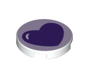LEGO White Tile 2 x 2 Round with Purple Heart with Bottom Stud Holder (14769 / 36352)