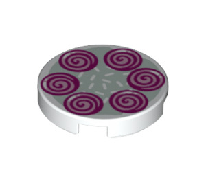 LEGO Bianco Piastrella 2 x 2 Rotondo con Viola Swirls con supporto per bottoncino alla base (14769 / 72416)