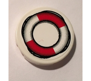 LEGO White Tile 2 x 2 Round with Red and White Life Preserver on Rope Outline Sticker with "X" Bottom (4150)