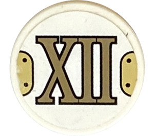LEGO White Tile 2 x 2 Round with Roman Number 'XII' Sticker with Bottom Stud Holder (14769)