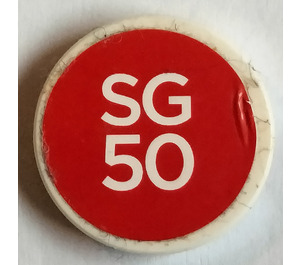 LEGO White Tile 2 x 2 Round with SG50 Sticker with Bottom Stud Holder (14769)