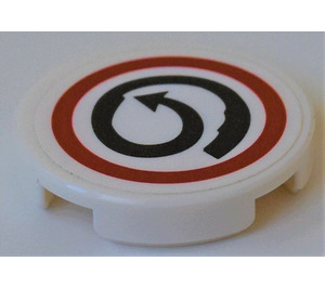 LEGO White Tile 2 x 2 Round with spiral with arrow in red circle Sticker with Bottom Stud Holder (14769)