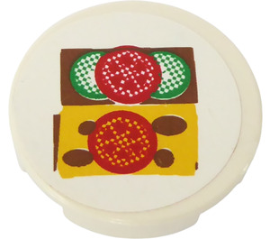 LEGO White Tile 2 x 2 Round with Tomato, Cheese and Cucumber Sticker with "X" Bottom (4150)