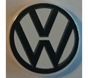 LEGO White Tile 2 x 2 Round with VW Logo Sticker with "X" Bottom (4150)