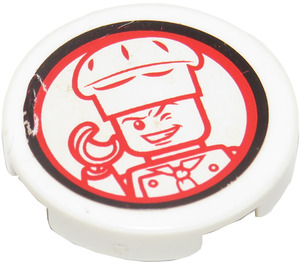 LEGO Weiß Fliese 2 x 2 Runden mit winking chef Aufkleber mit "X" unten (4150)