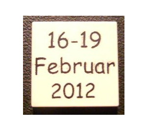 LEGO White Tile 2 x 2 with '16-19 Februar 2012' with Groove (3068)