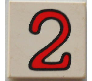 LEGO blanc Tuile 2 x 2 avec "2" avec rainure (3068)