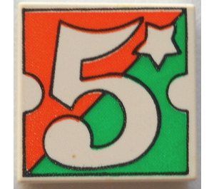 LEGO Weiß Fliese 2 x 2 mit "5" auf Orange / Green mit Nut (3068)