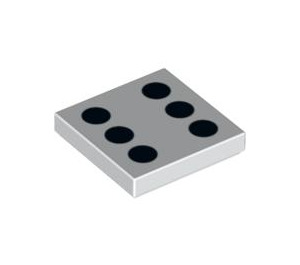 LEGO White Tile 2 x 2 with 6 Black Dots (Dice) with Groove (3068 / 87099)