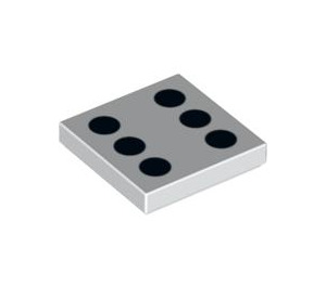 LEGO Hvit Tile 2 x 2 med 6 Svart Dots (Dice) med Rille (3068 / 87099)