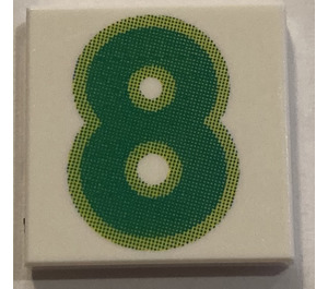LEGO White Tile 2 x 2 with "8" with Groove (3068)