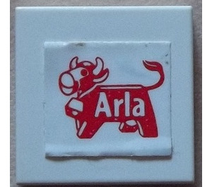 LEGO White Tile 2 x 2 with Arla Dairy Logo Sticker with Groove (3068)