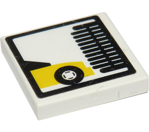 LEGO White Tile 2 x 2 with Black and Yellow Car, Black Brush Sticker with Groove (3068)