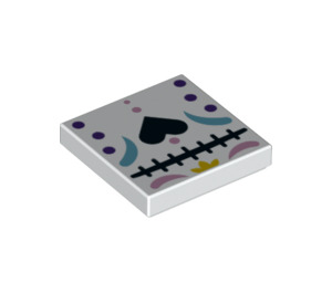 LEGO White Tile 2 x 2 with Black Heart and Shapes and Stiched Line with Groove (3068 / 79131)