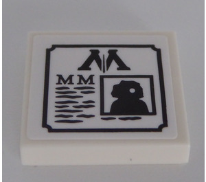 LEGO Wit Tegel 2 x 2 met Zwart 'M' met Photo en Text Sticker met groef (3068)