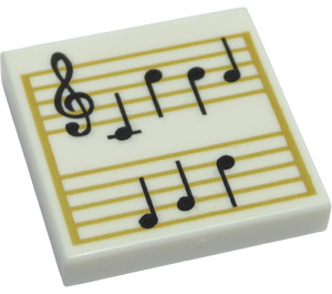 LEGO White Tile 2 x 2 with Black Music Notes and Gold Lines with Groove (3068 / 66586)