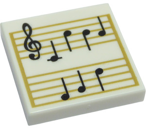 LEGO Wit Tegel 2 x 2 met Zwart Music Notes en Gold Lines met groef (3068 / 66586)