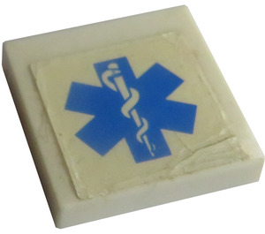 LEGO White Tile 2 x 2 with Blue EMT Star of Life Sticker with Groove (3068)