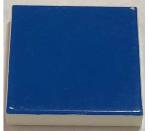 LEGO White Tile 2 x 2 with Blue with Groove (3068)