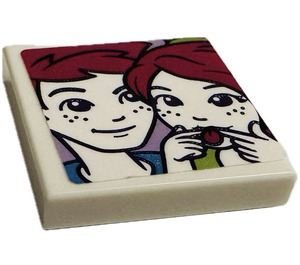LEGO White Tile 2 x 2 with Boy and girl photo Sticker with Groove (3068)