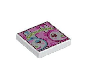 LEGO White Tile 2 x 2 with "Bubblegum" and rabbits with Groove (3068 / 106573)