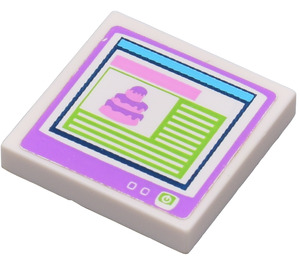 LEGO White Tile 2 x 2 with Cake on Computer Screen Sticker with Groove (3068)