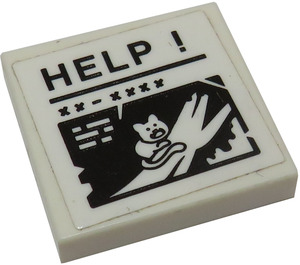 LEGO Wit Tegel 2 x 2 met Caption of Kat Aan Boom Branch en 'HELP !' Sticker met groef (3068)