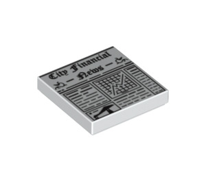 LEGO Blanc Tuile 2 x 2 avec ‘City Financial News’ Newspaper avec rainure (3068 / 10876)