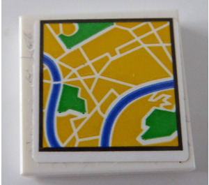 LEGO White Tile 2 x 2 with City Map Street View Sticker with Groove (3068)