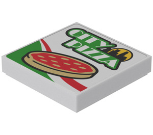 LEGO White Tile 2 x 2 with 'CITY PIZZA' Sticker with Groove (3068)