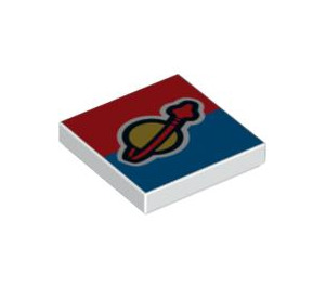LEGO White Tile 2 x 2 with Classic Space Logo on Red and Blue Background with Groove (3068 / 92400)