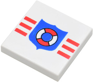 LEGO White Tile 2 x 2 with Coastguard with Groove (3068)