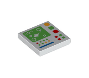 LEGO hvid Flise 2 x 2 med Control Panel med Grøn Screen med rille (3068 / 102321)