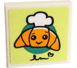 LEGO White Tile 2 x 2 with Croissant with a Chef's Hat Sticker with Groove (3068)