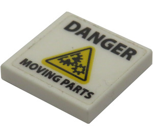 LEGO blanc Tuile 2 x 2 avec 'DANGER' et 'MOVING PARTS' Autocollant avec rainure (3068)