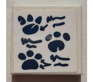 LEGO White Tile 2 x 2 with Dark Blue Paw Prints Sticker with Groove (3068)