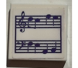LEGO White Tile 2 x 2 with Dark Purple Music Notes and Lines Sticker with Groove (3068)