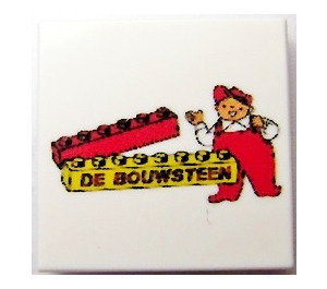 LEGO Wit Tegel 2 x 2 met De Bouwsteen logo met groef (3068)