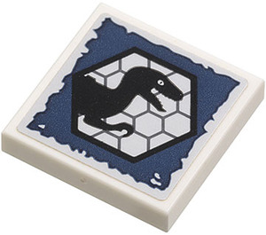 LEGO White Tile 2 x 2 with Dinosaur in Hexagon Background Sticker with Groove (3068)