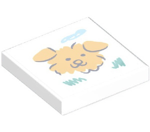 LEGO White Tile 2 x 2 with Dog Face Drawing Sticker with Groove (3068)
