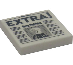 LEGO White Tile 2 x 2 with 'EXTRA !' on Newspaper Page with Groove (3068)