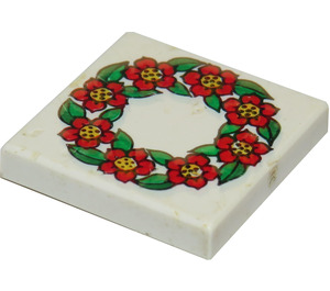 LEGO White Tile 2 x 2 with Flower Ring Pattern with Groove (3068)