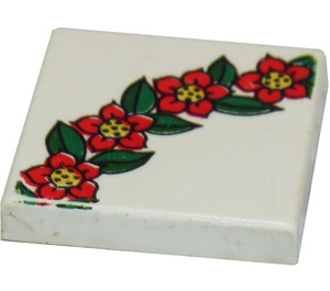 LEGO Hvit Tile 2 x 2 med Blomster med Rille (3068)