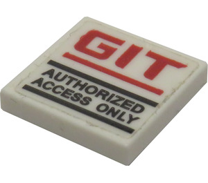 LEGO White Tile 2 x 2 with 'GIT' and 'AUTHORIZED ACCESS ONLY' Sticker with Groove (3068)