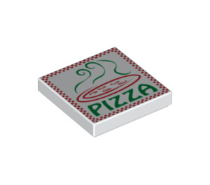 LEGO White Tile 2 x 2 with Green and Red Pizza Box Decoration with Groove (3068 / 18325)