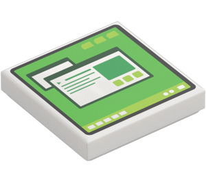 LEGO White Tile 2 x 2 with Green Computer Screen with Groove (3068 / 73765)